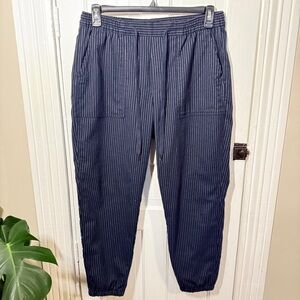 Gap Pants Womens L Blue White Stripe Joggers Pull On Ankle Pockets High Rise